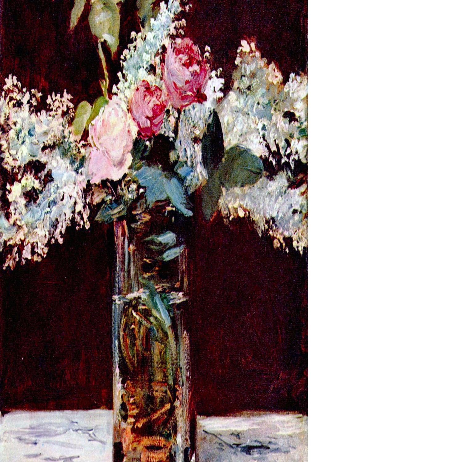 Still life lilac and roses by Manet Floating Framed Canvas