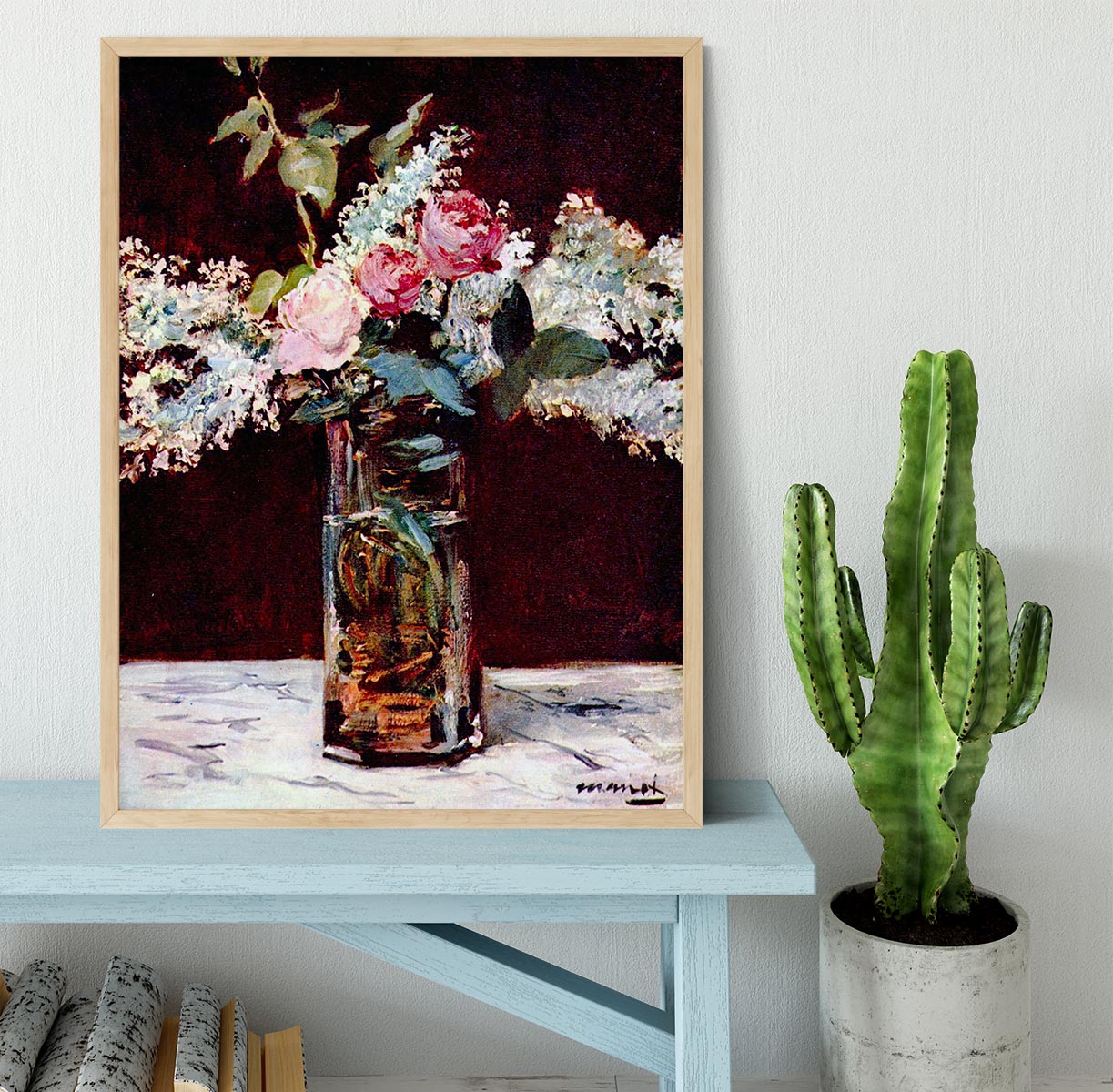 Still life lilac and roses by Manet Framed Print - Canvas Art Rocks - 4