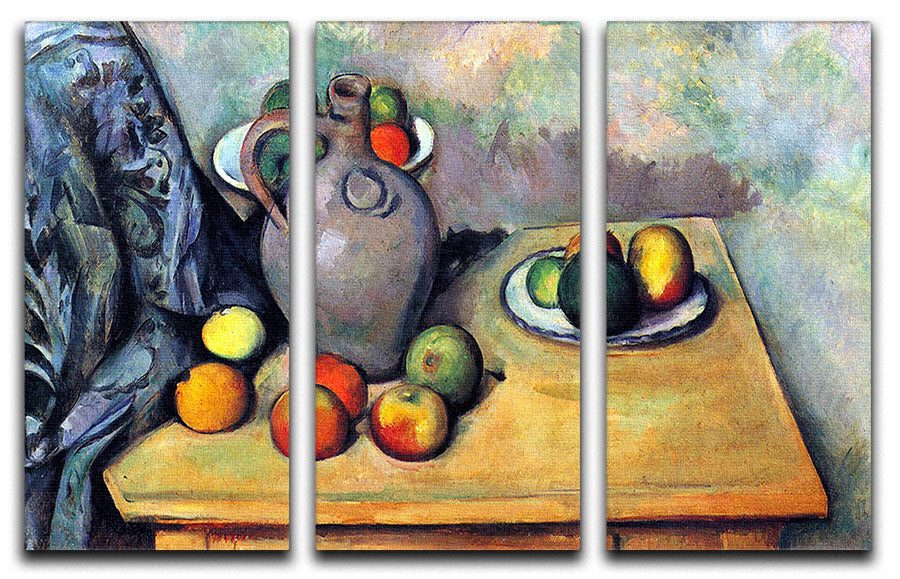 Still life pitcher and fruit on a table by Cezanne 3 Split Panel Canvas Print - Canvas Art Rocks - 1