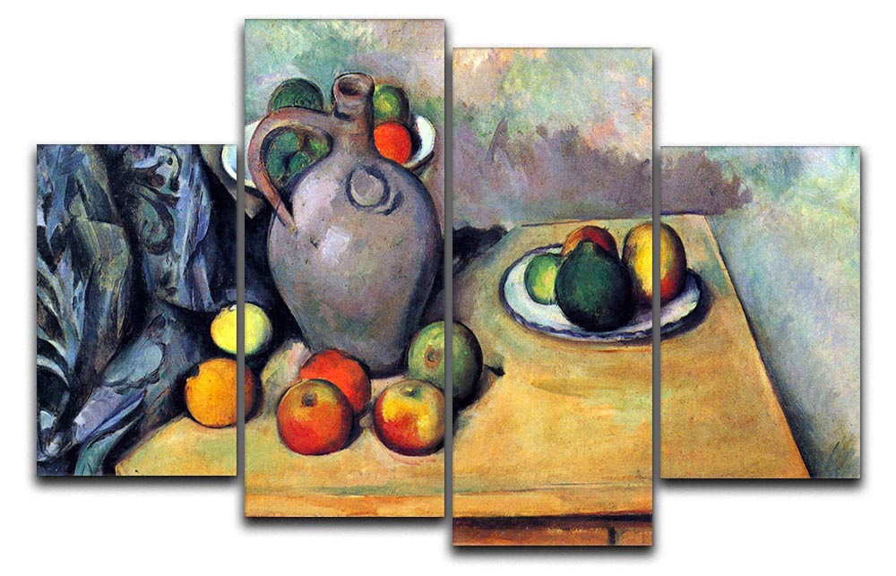 Still life pitcher and fruit on a table by Cezanne 4 Split Panel Canvas - Canvas Art Rocks - 1