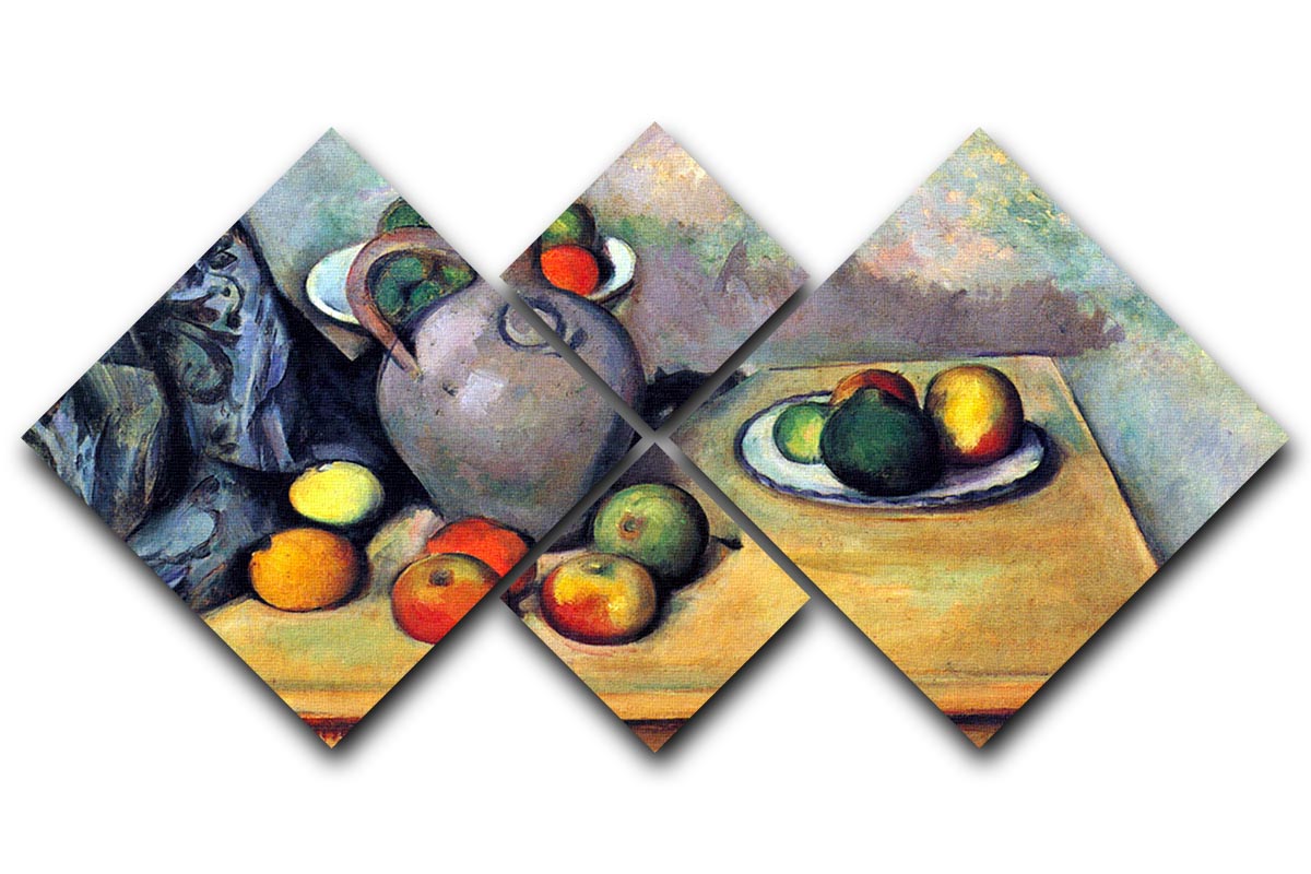 Still life pitcher and fruit on a table by Cezanne 4 Square Multi Panel Canvas - Canvas Art Rocks - 1