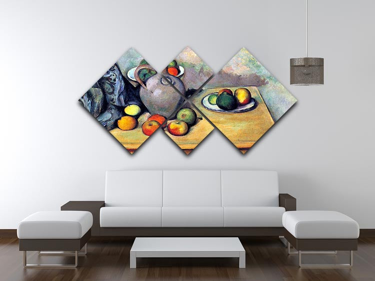 Still life pitcher and fruit on a table by Cezanne 4 Square Multi Panel Canvas - Canvas Art Rocks - 3