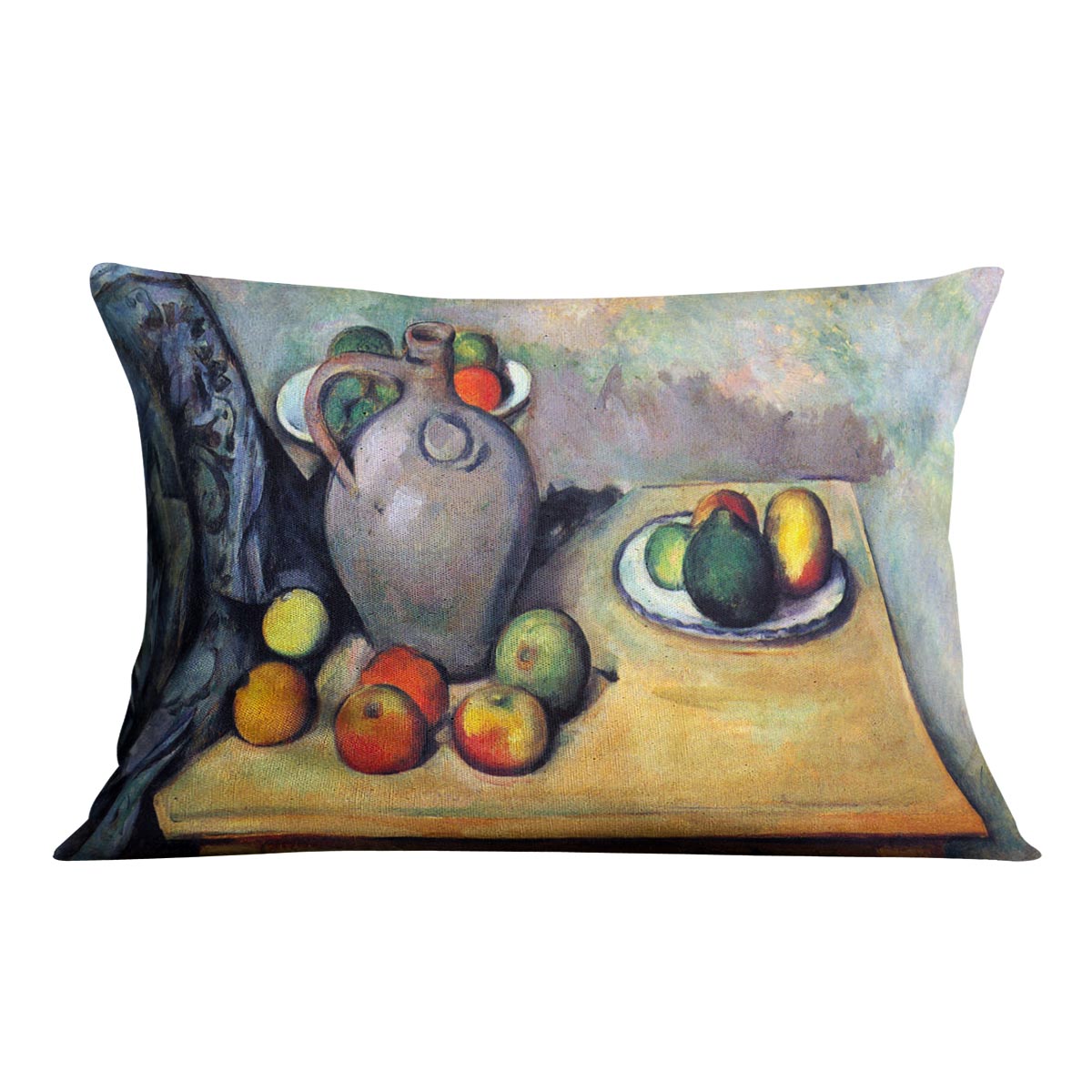 Still life pitcher and fruit on a table by Cezanne Cushion - Canvas Art Rocks - 4