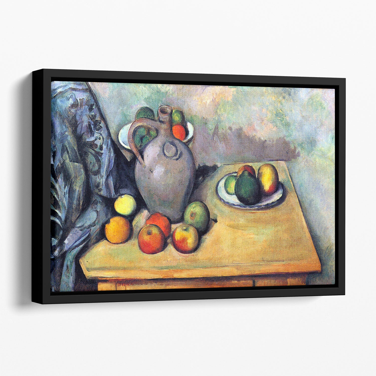 Still life pitcher and fruit on a table by Cezanne Floating Framed Canvas - Canvas Art Rocks - 1