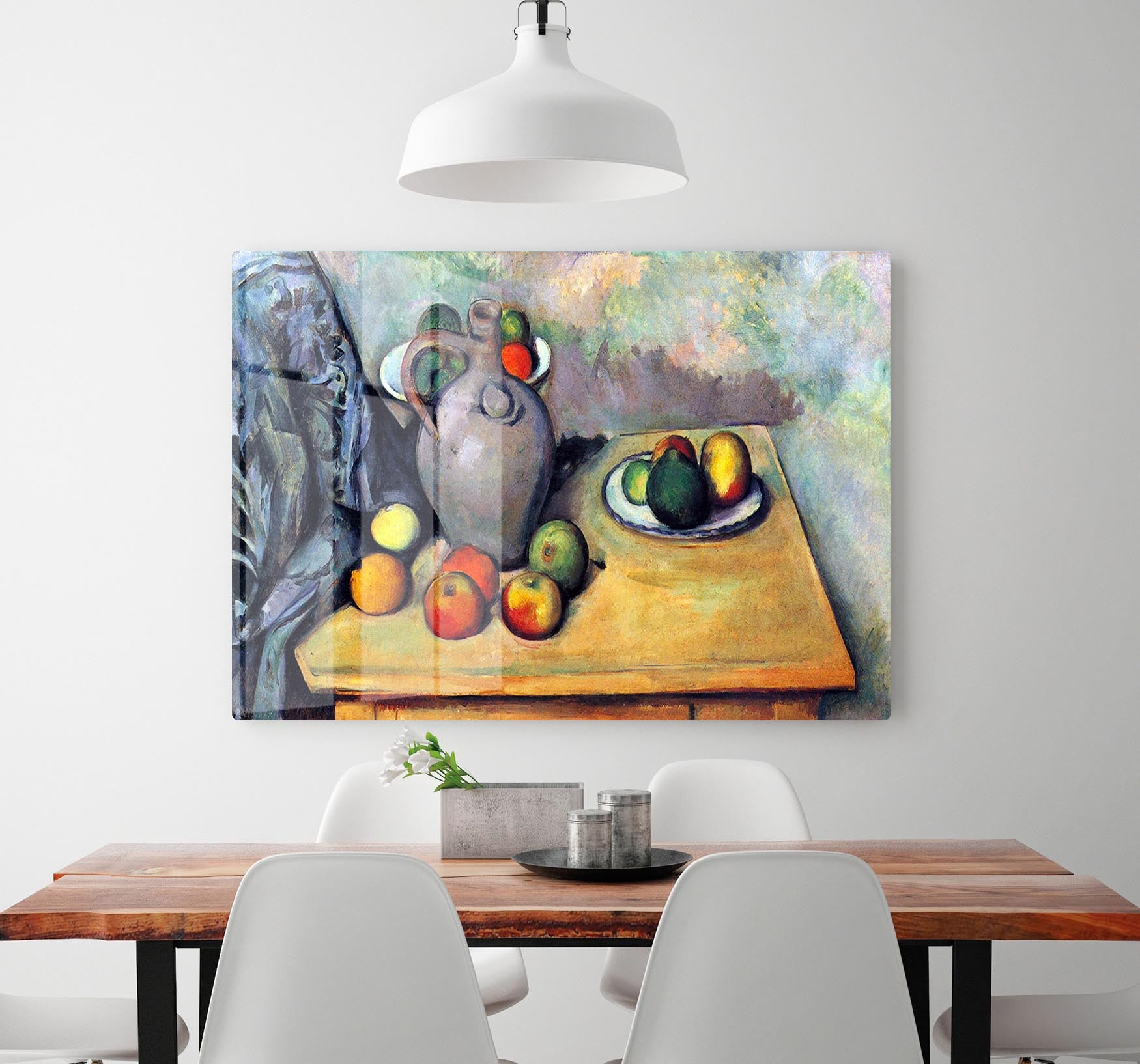 Still life pitcher and fruit on a table by Cezanne Acrylic Block - Canvas Art Rocks - 2