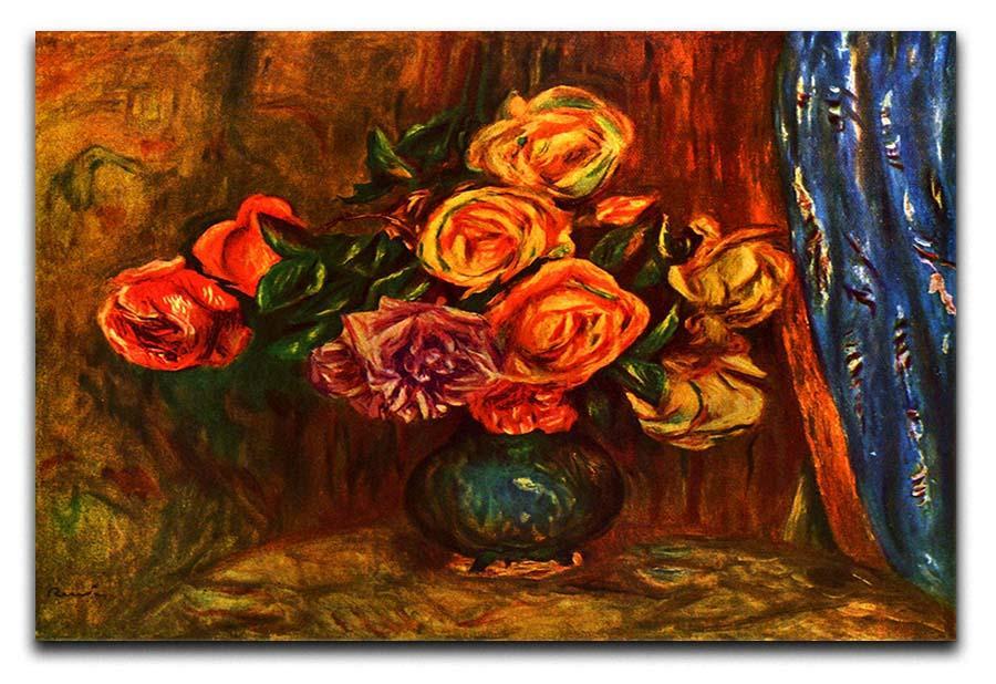 Still life roses before a blue curtain by Renoir Canvas Print or Poster  - Canvas Art Rocks - 1