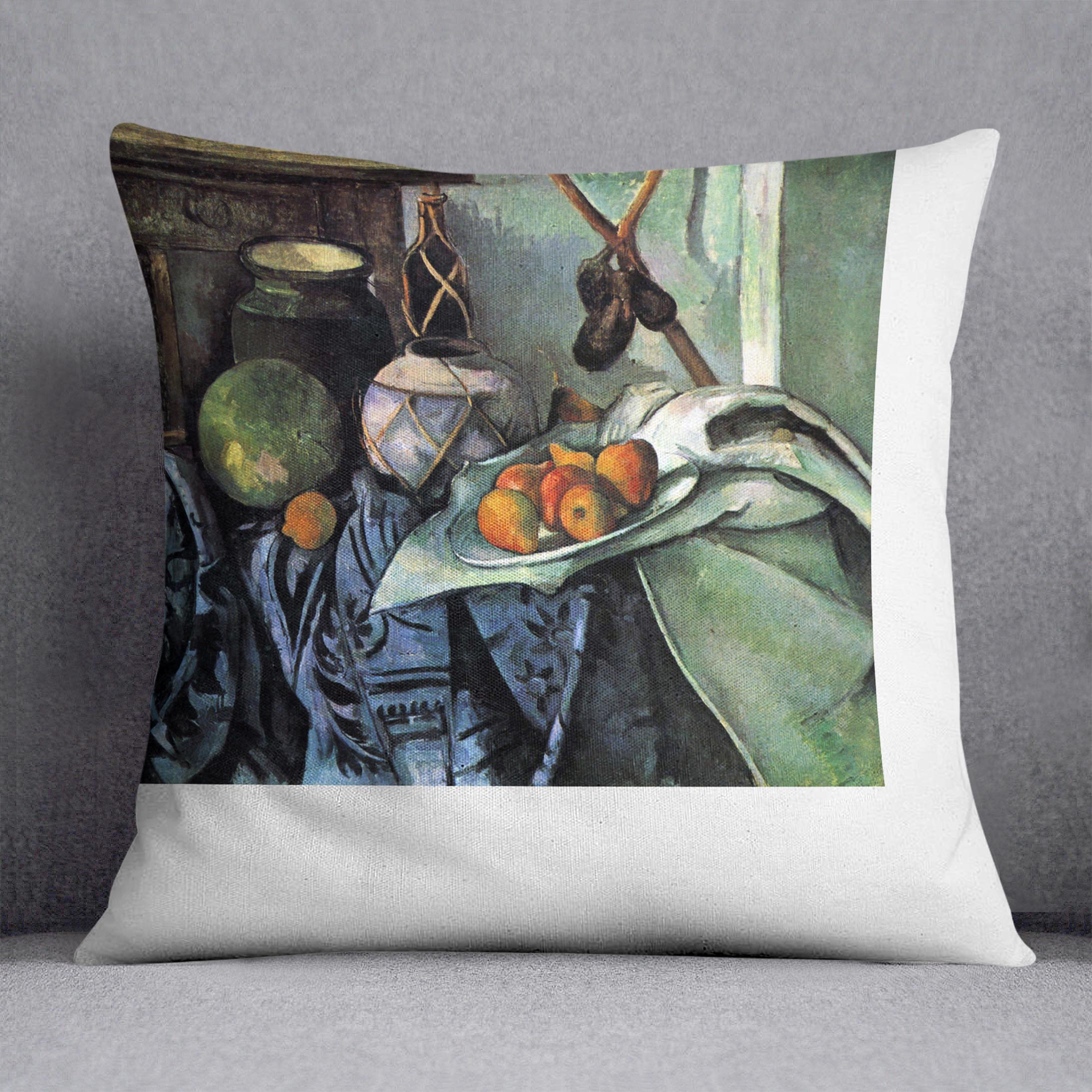 Still life with Eggplant by Cezanne Cushion - Canvas Art Rocks - 1