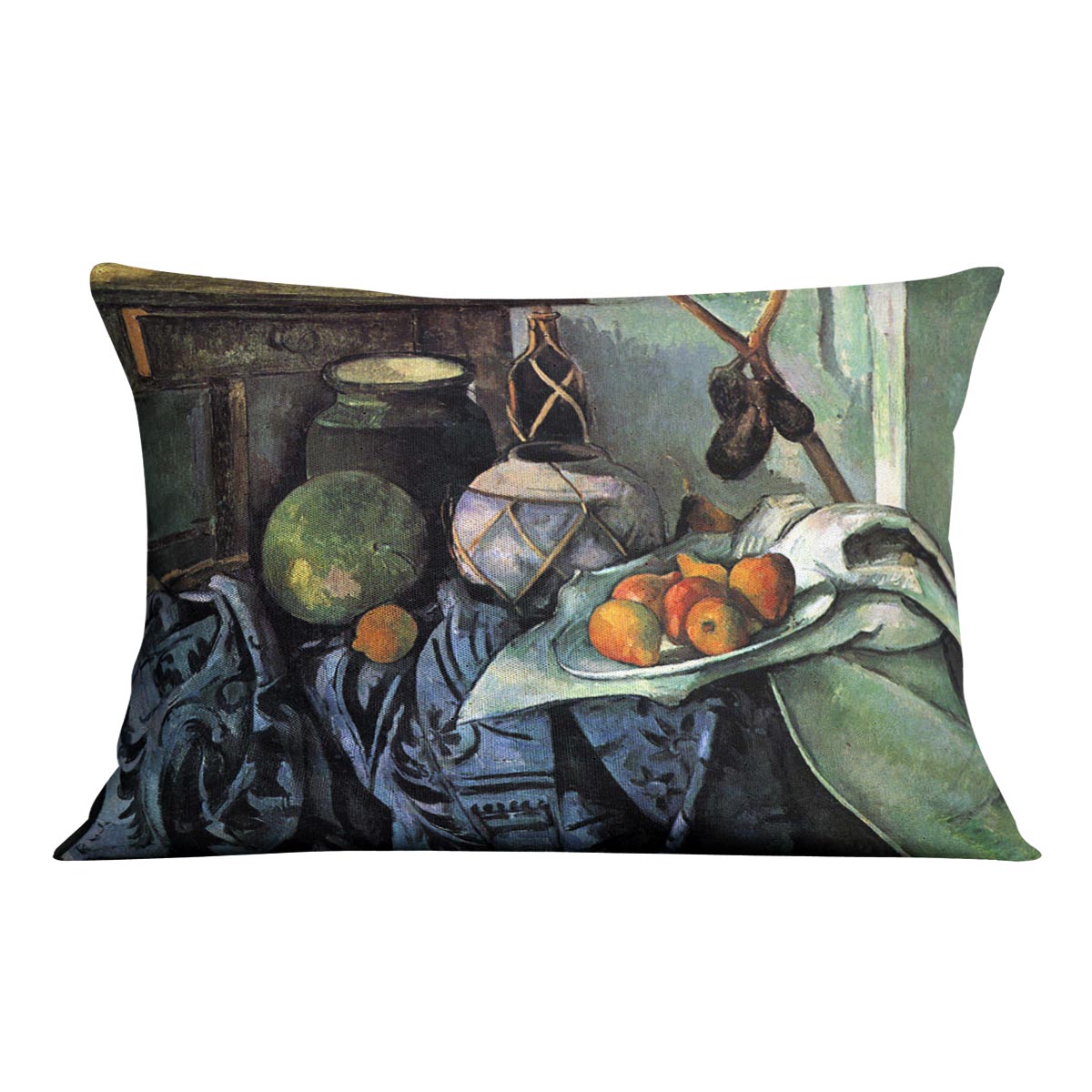 Still life with Eggplant by Cezanne Cushion - Canvas Art Rocks - 4