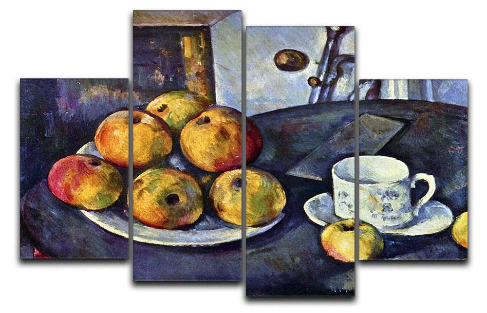 Still life with a bottle and apple cart by Cezanne 4 Split Panel Canvas - Canvas Art Rocks - 1