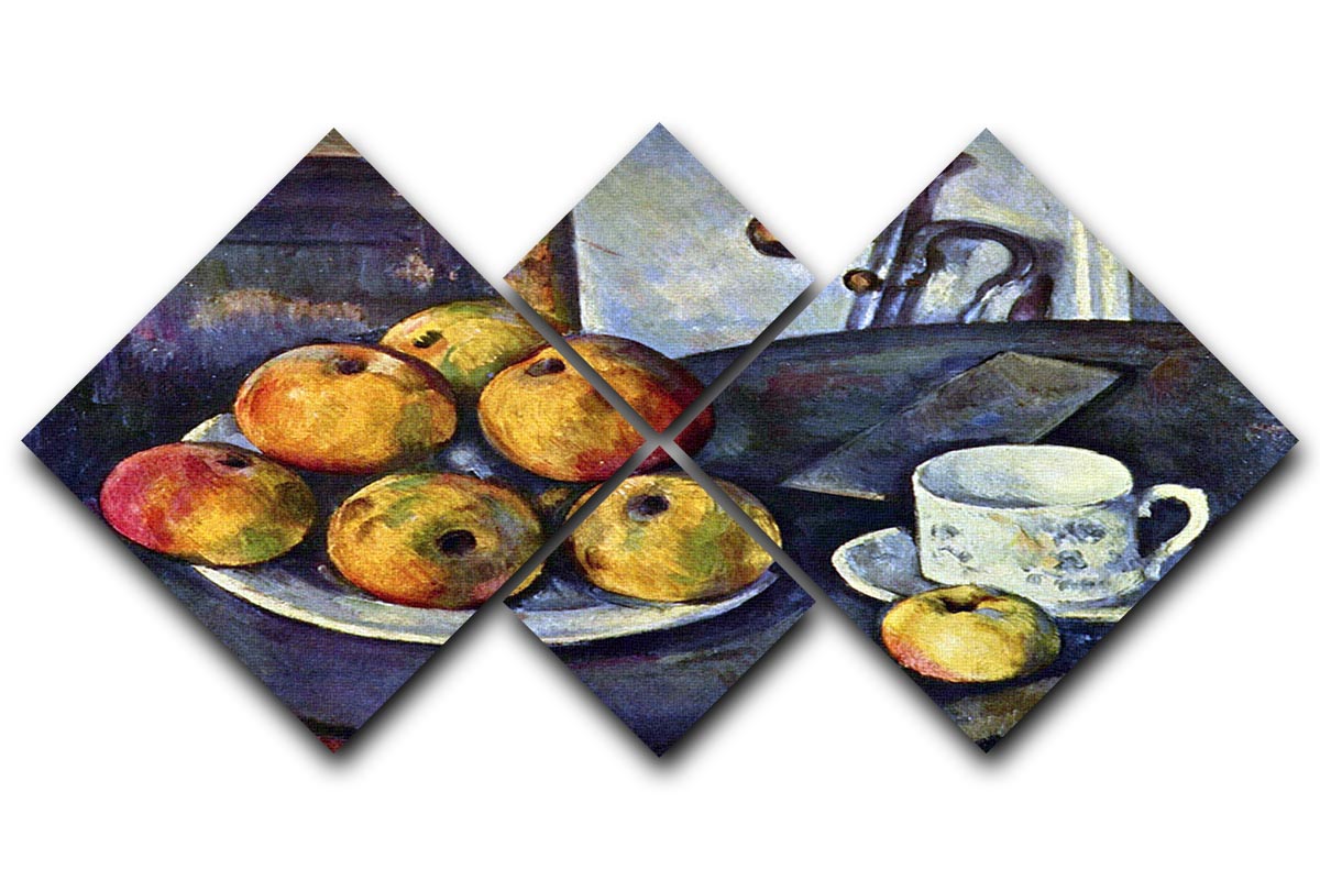 Still life with a bottle and apple cart by Cezanne 4 Square Multi Panel Canvas - Canvas Art Rocks - 1