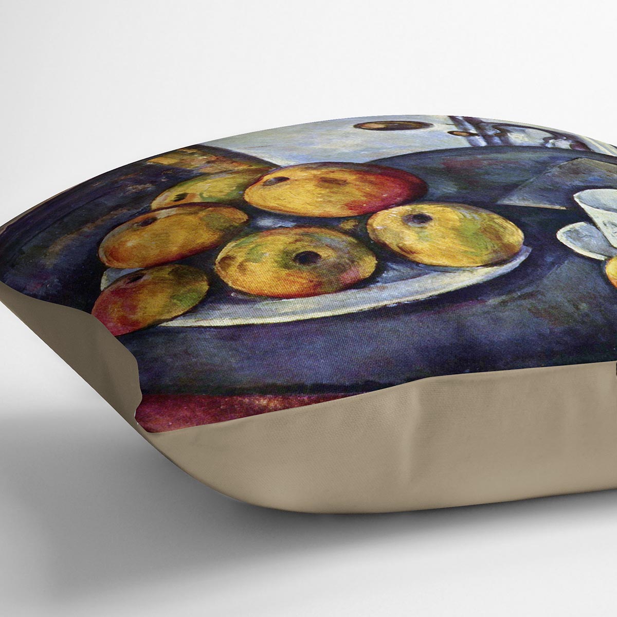Still life with a bottle and apple cart by Cezanne Cushion - Canvas Art Rocks - 2