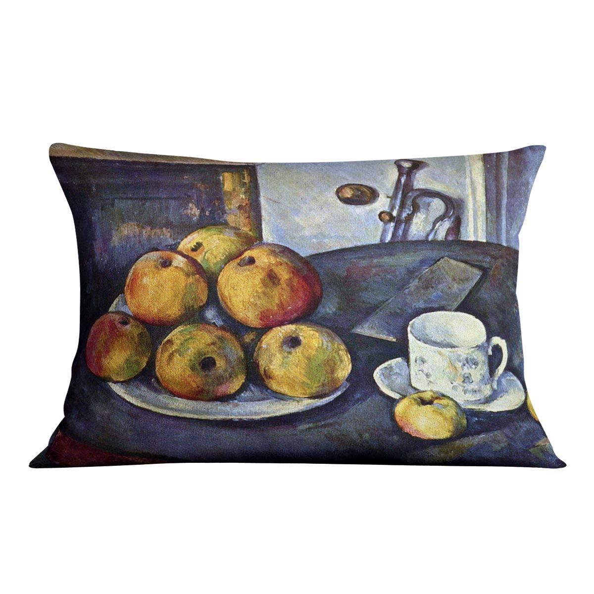 Still life with a bottle and apple cart by Cezanne Cushion - Canvas Art Rocks - 4