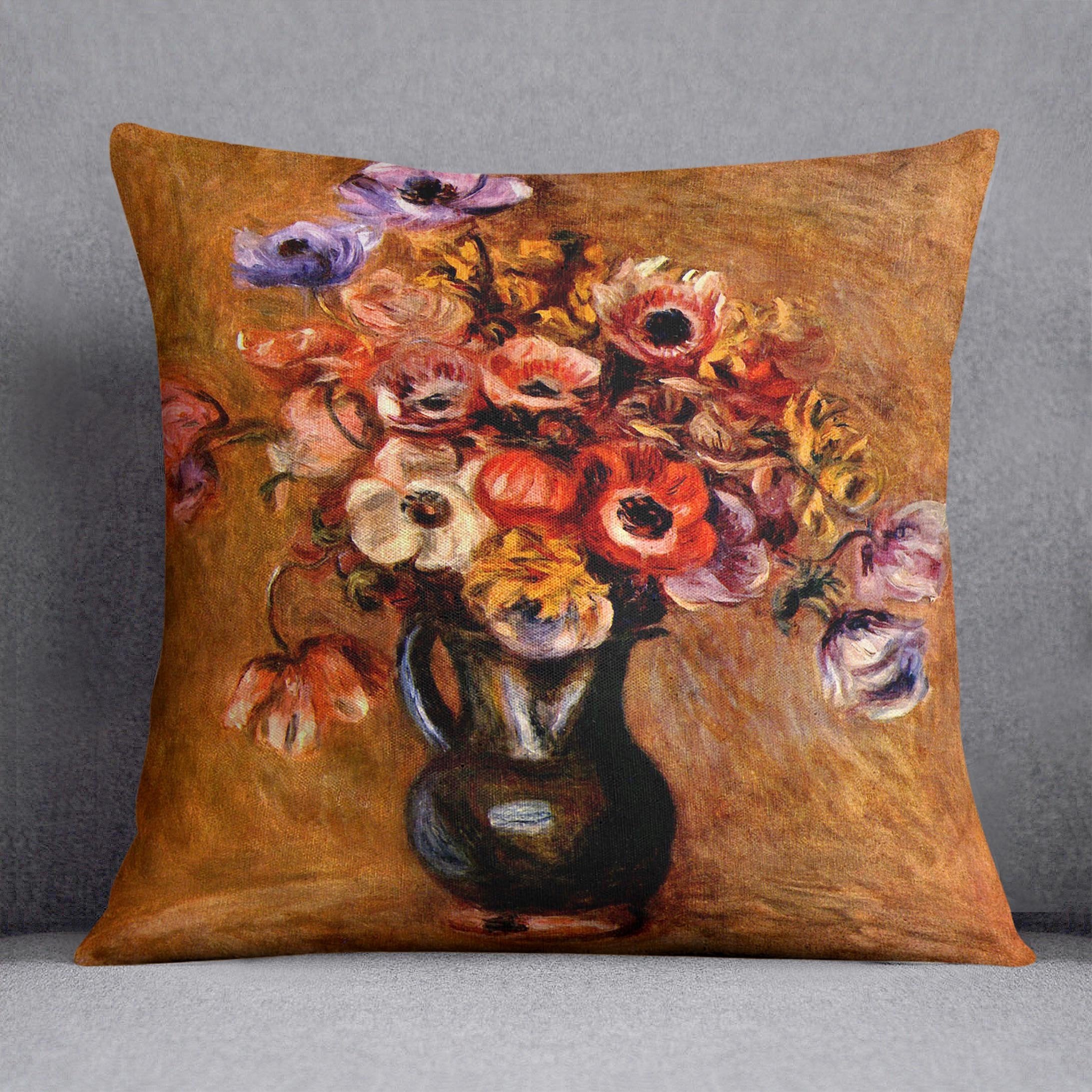 Still life with anemones by Renoir Throw Pillow
