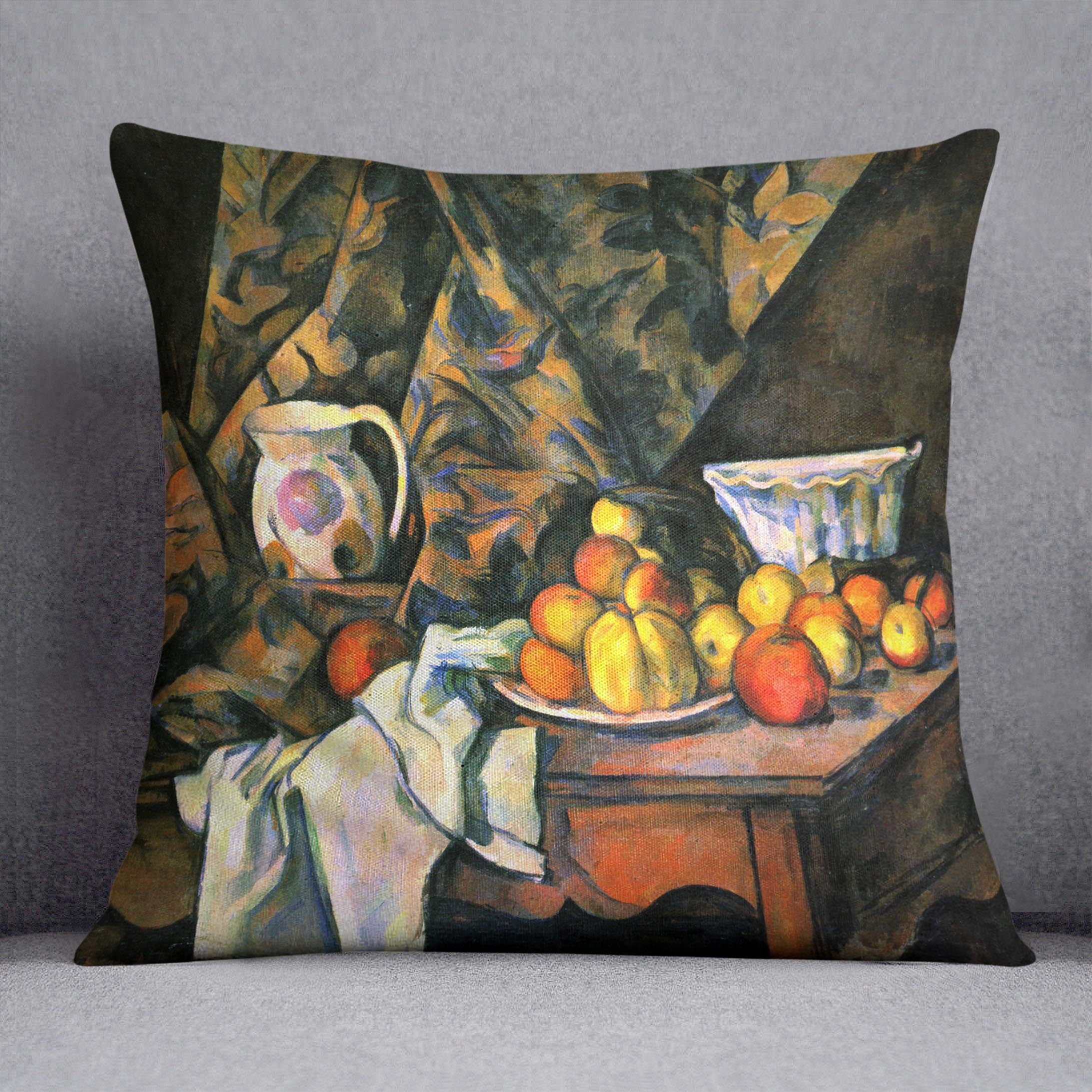Still life with apples and peaches by Cezanne Cushion - Canvas Art Rocks - 1