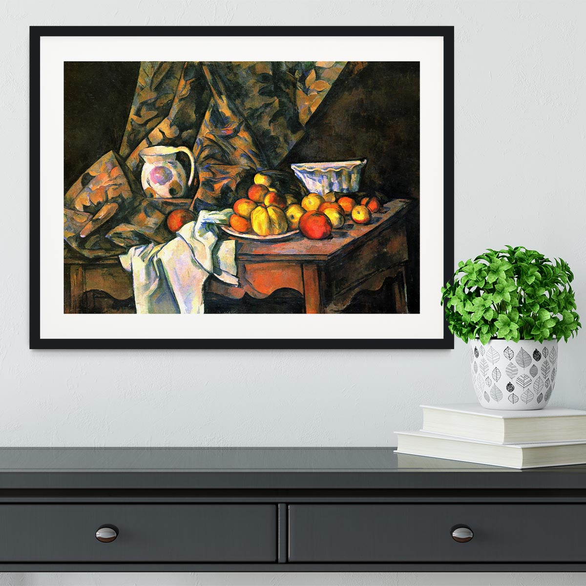 Still life with apples and peaches by Cezanne Framed Print - Canvas Art Rocks - 1
