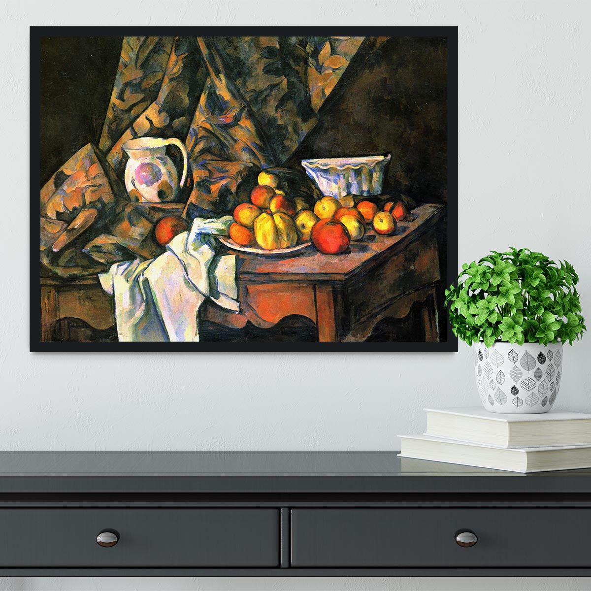 Still life with apples and peaches by Cezanne Framed Print - Canvas Art Rocks - 2
