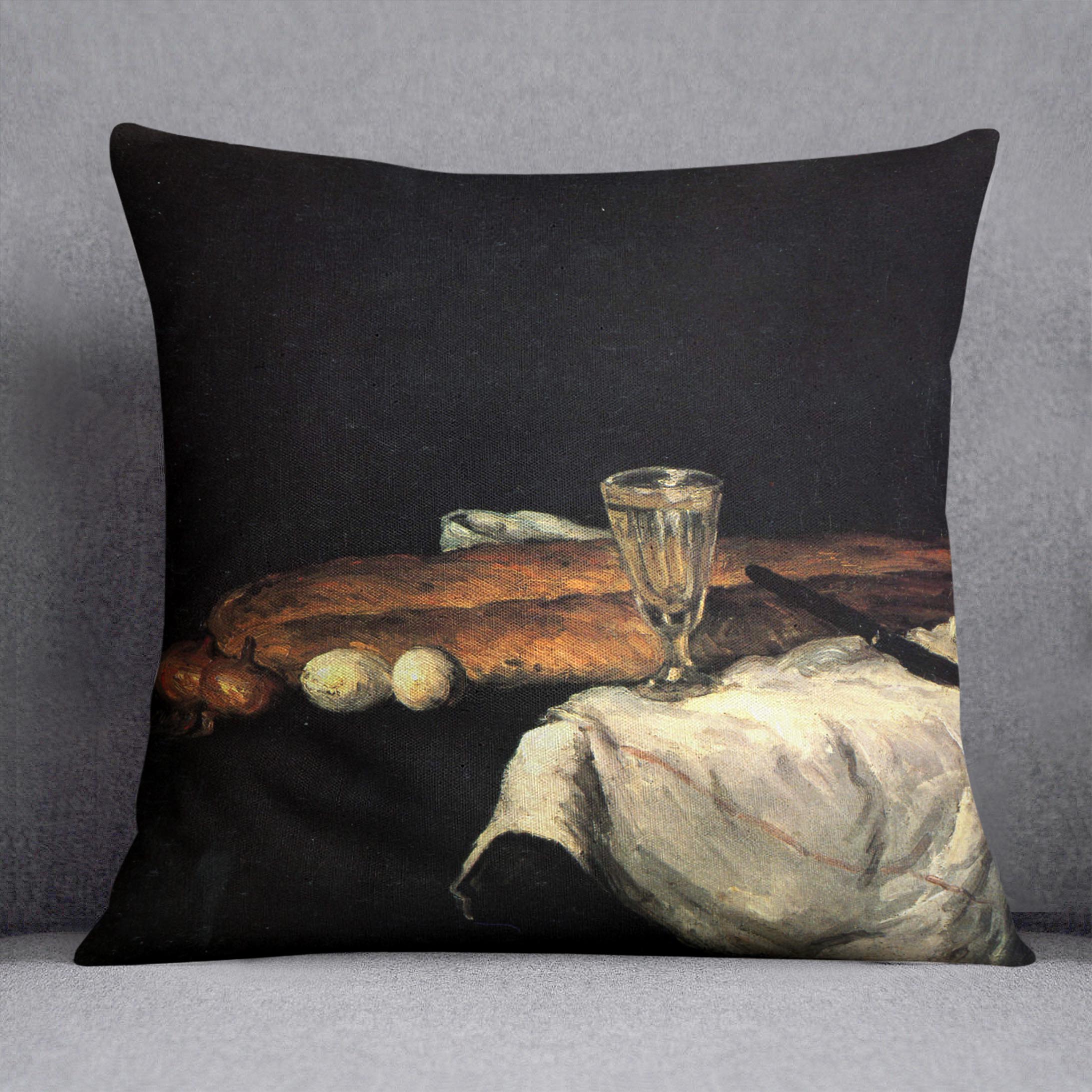 Still life with bread and eggs by Cezanne Cushion - Canvas Art Rocks - 1