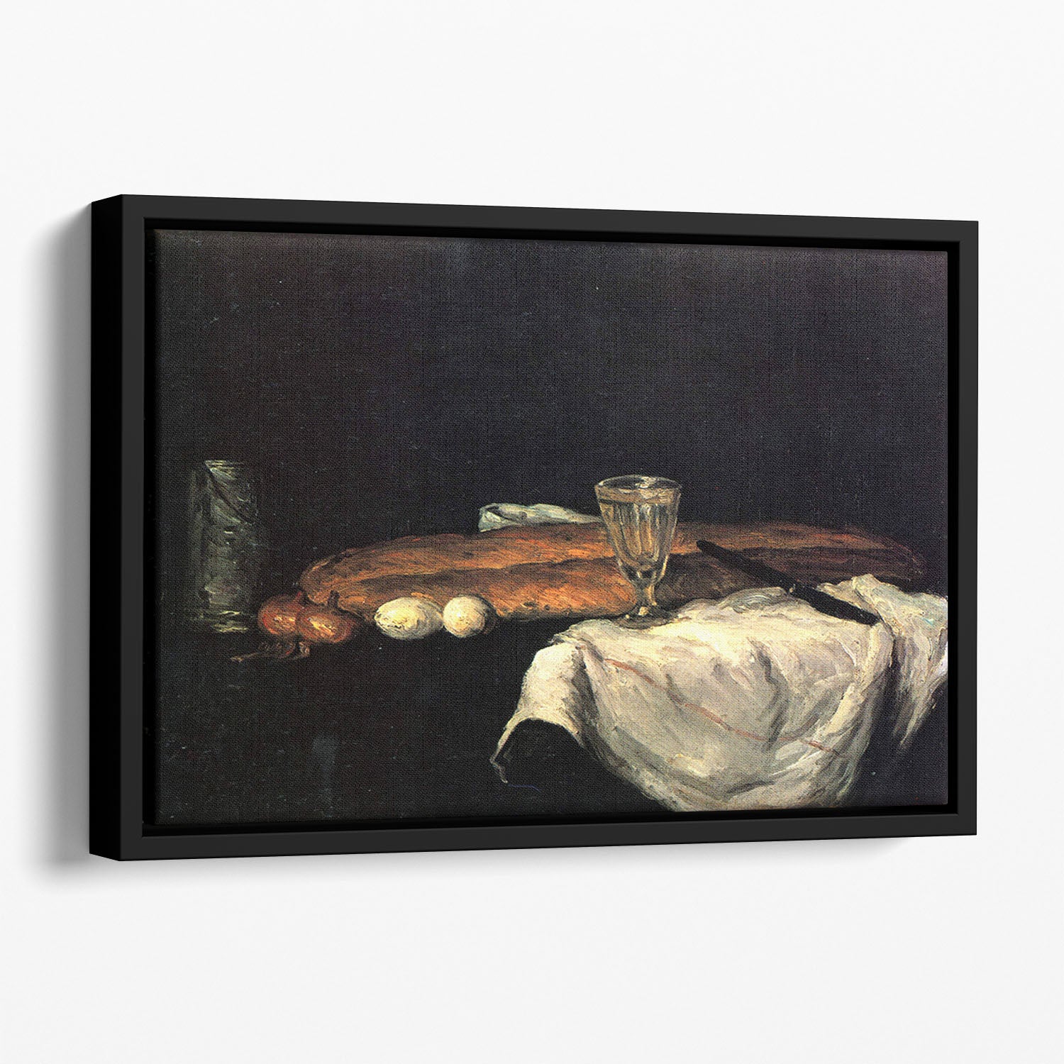 Still life with bread and eggs by Cezanne Floating Framed Canvas - Canvas Art Rocks - 1