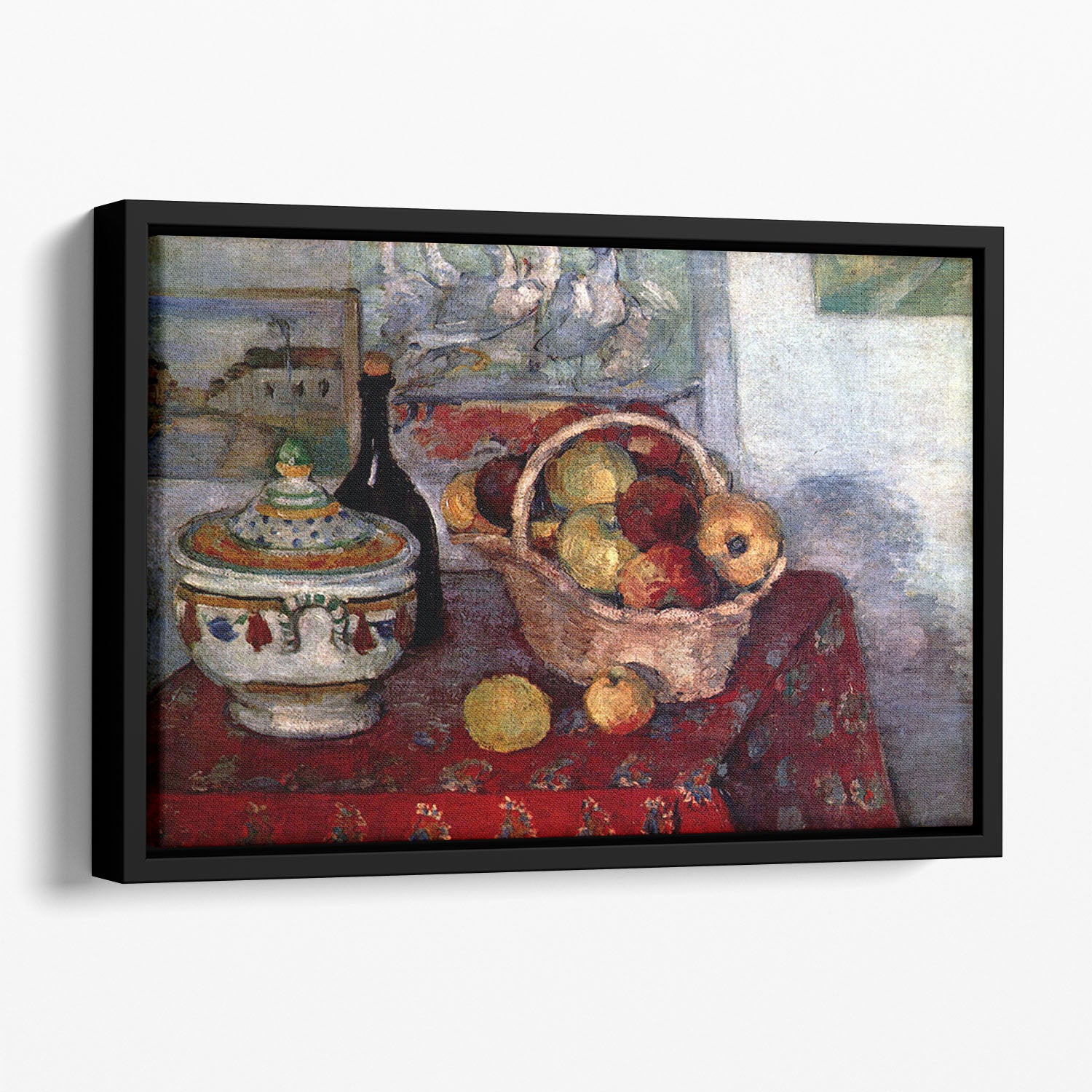 Still life with soup tureen by Cezanne Floating Framed Canvas - Canvas Art Rocks - 1