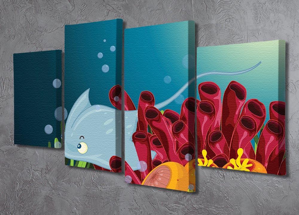 Sting ray hiding between water plants 4 Split Panel Canvas  - Canvas Art Rocks - 2