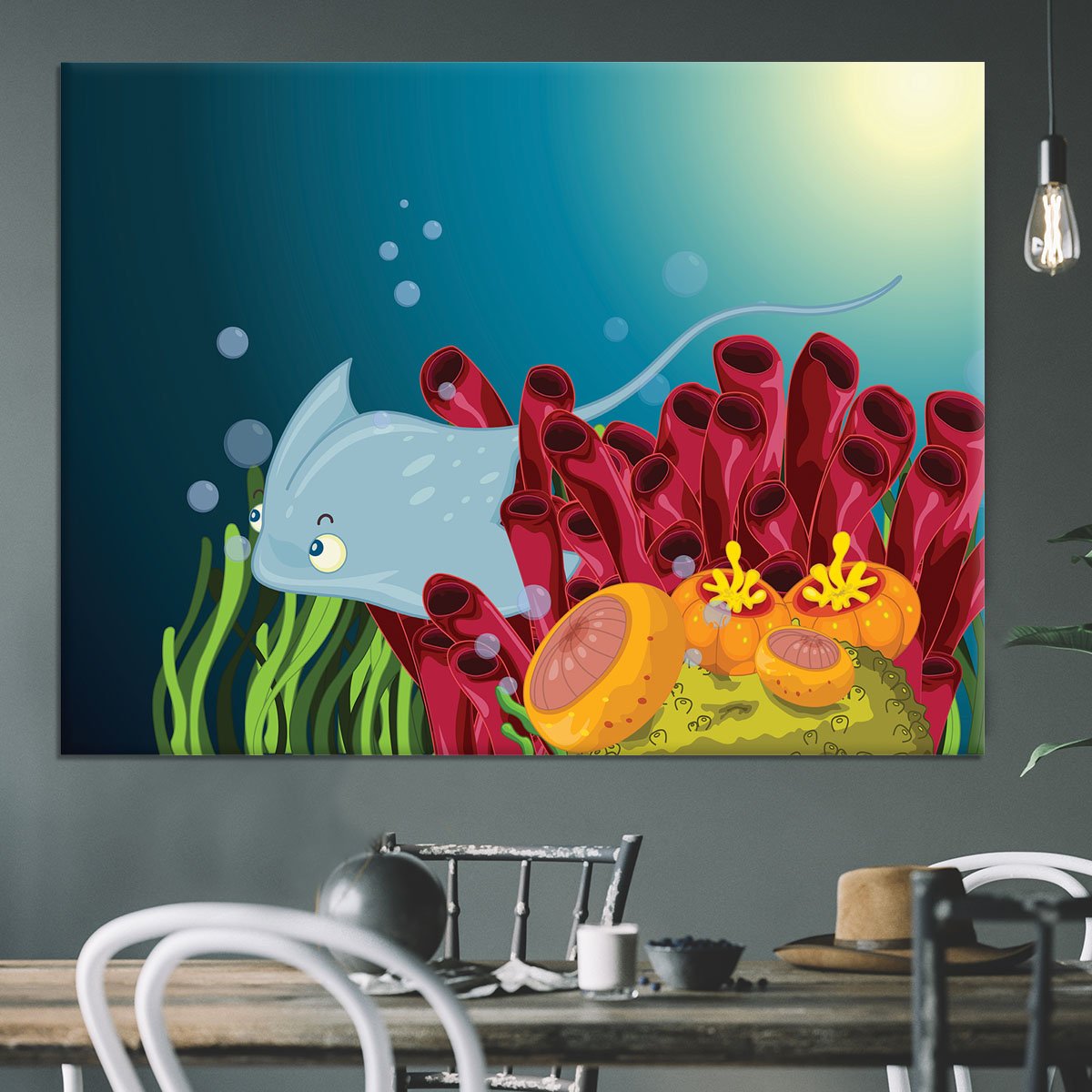 Sting ray hiding between water plants Canvas Print or Poster