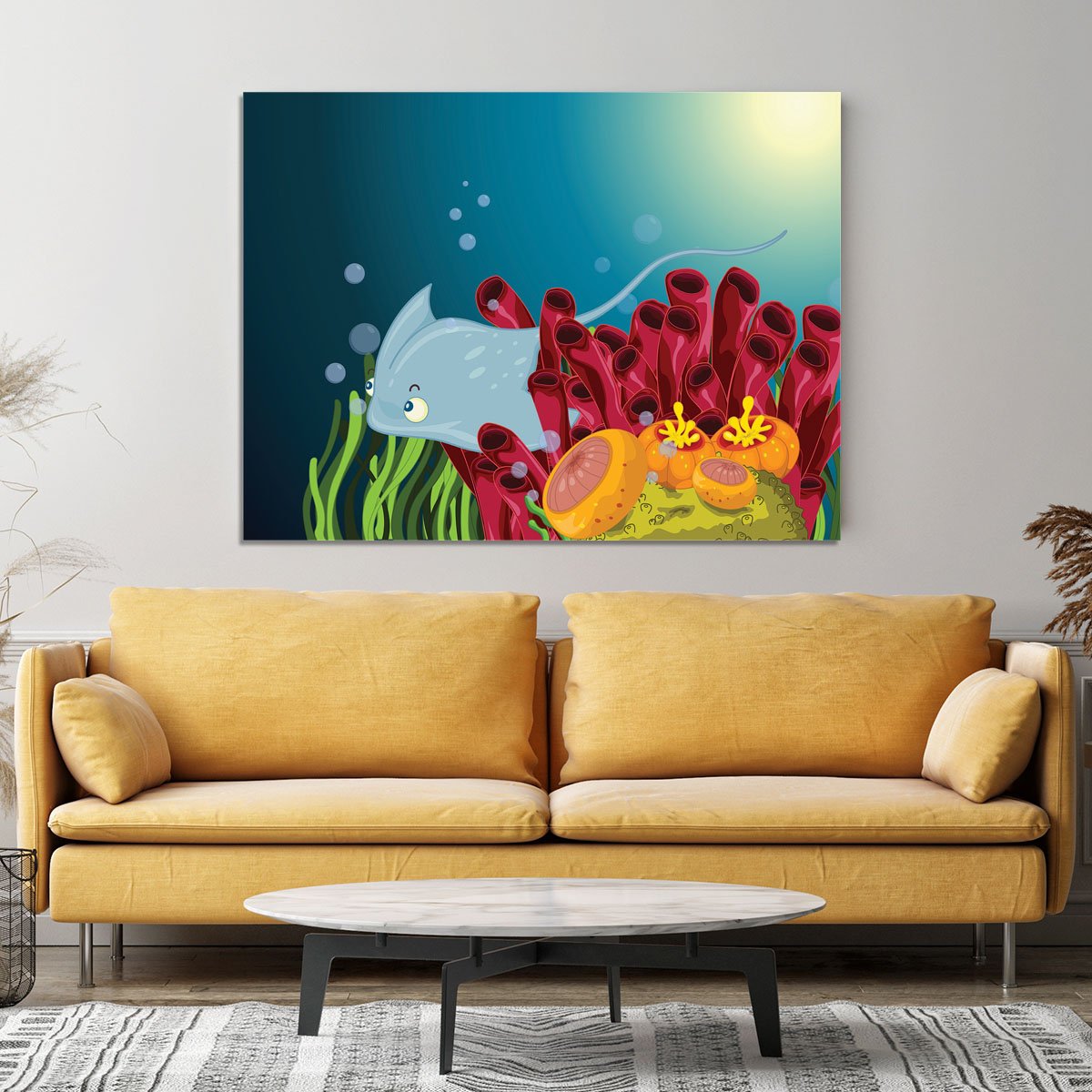 Sting ray hiding between water plants Canvas Print or Poster