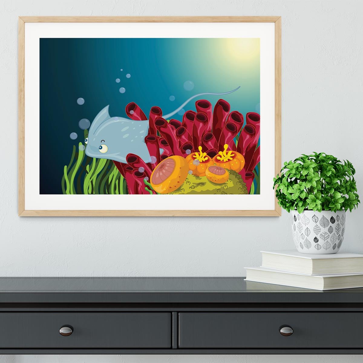 Sting ray hiding between water plants Framed Print - Canvas Art Rocks - 3