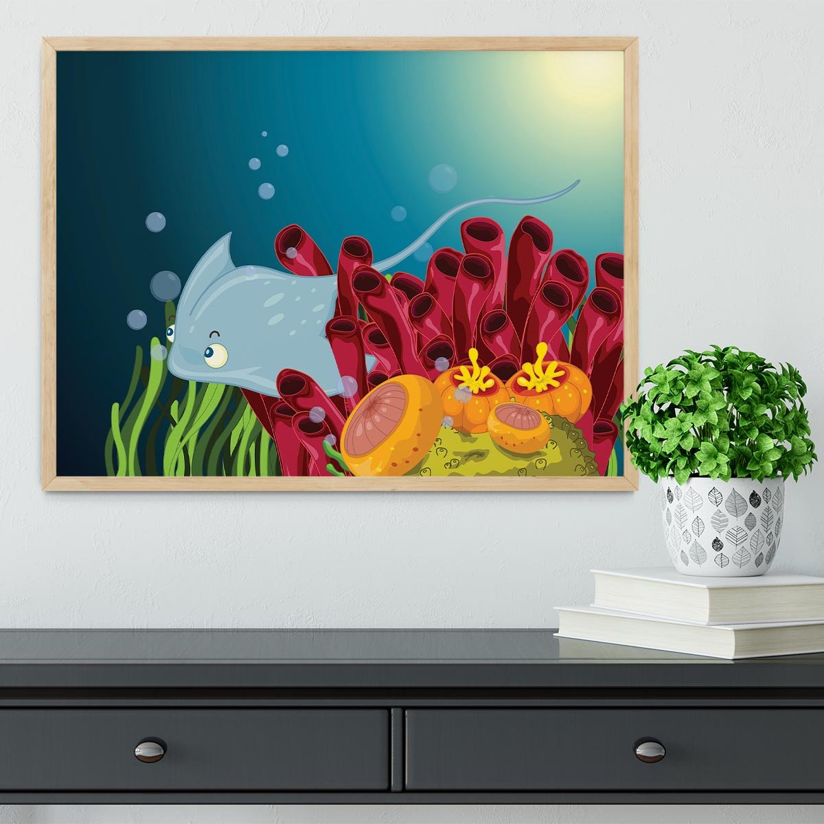Sting ray hiding between water plants Framed Print - Canvas Art Rocks - 4