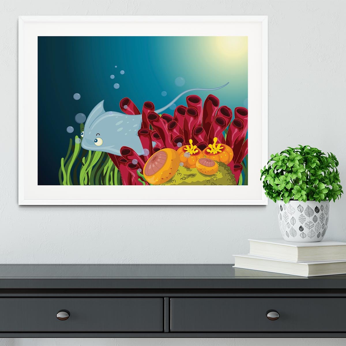 Sting ray hiding between water plants Framed Print - Canvas Art Rocks - 5