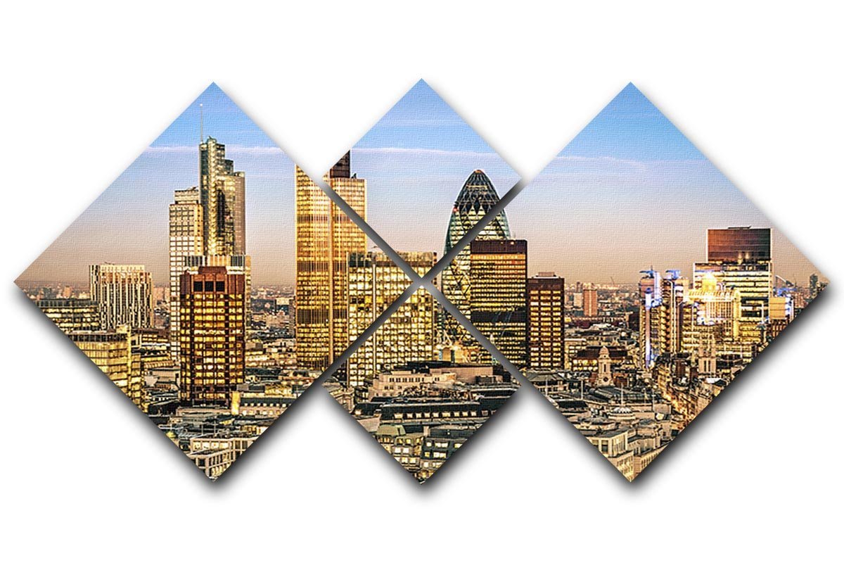 Stock Exchange Tower and Lloyds of London 4 Square Multi Panel Canvas  - Canvas Art Rocks - 1