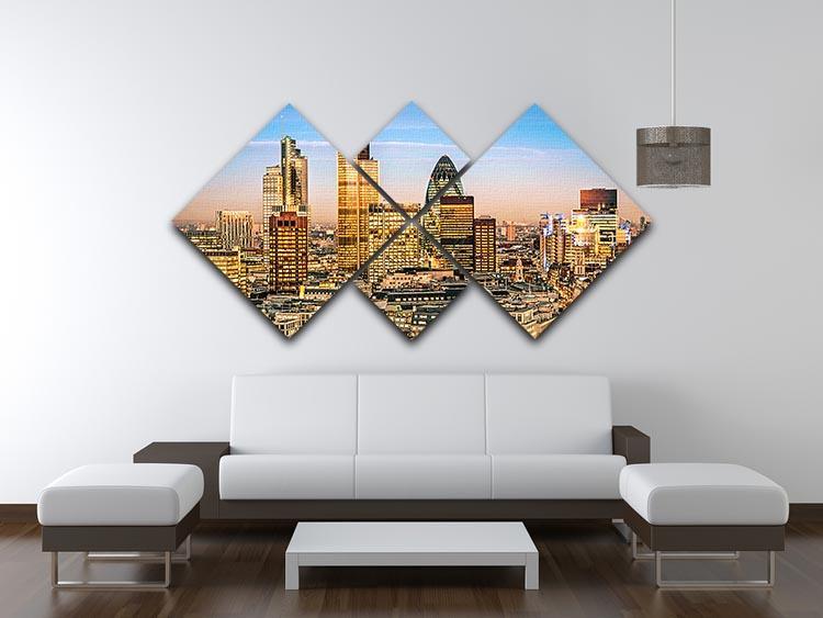 Stock Exchange Tower and Lloyds of London 4 Square Multi Panel Canvas  - Canvas Art Rocks - 3