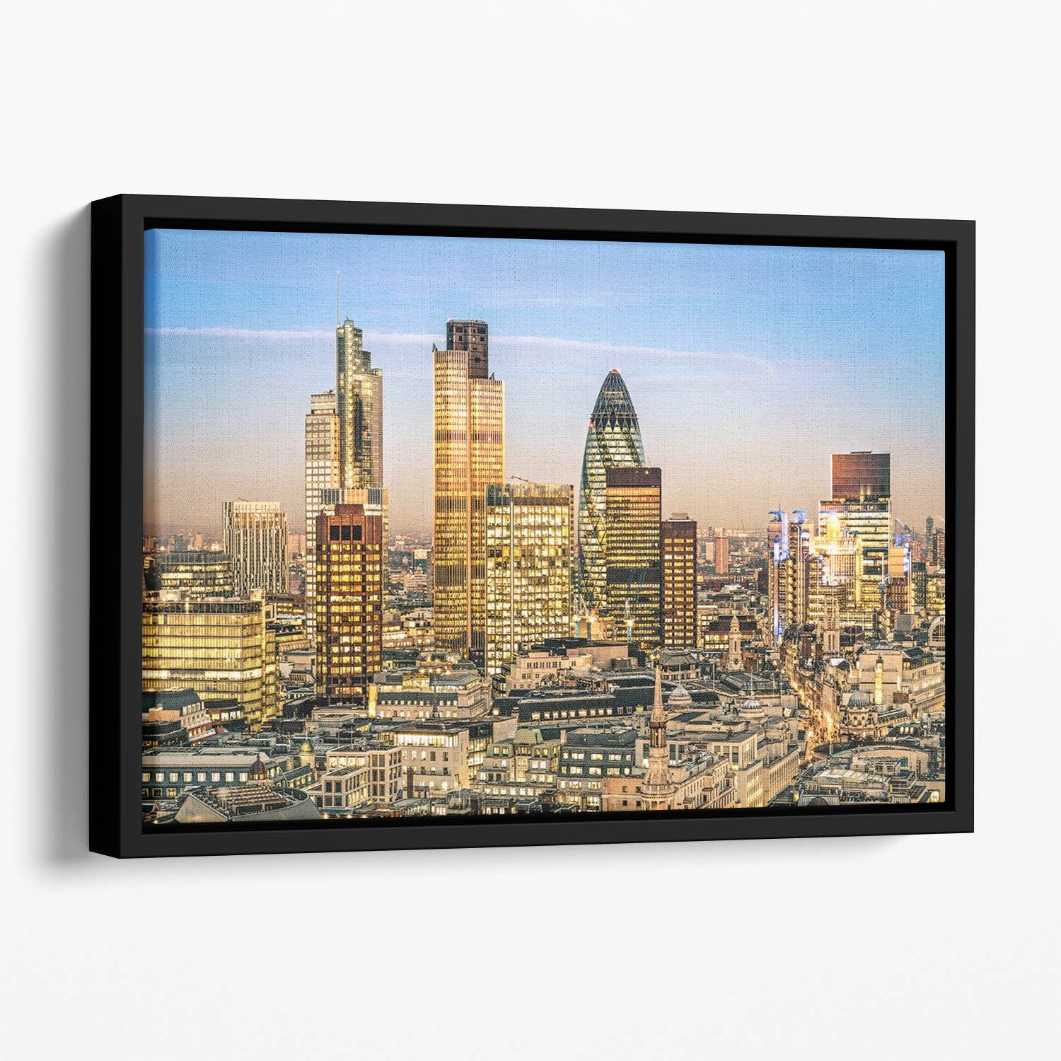 Stock Exchange Tower and Lloyds of London Floating Framed Canvas