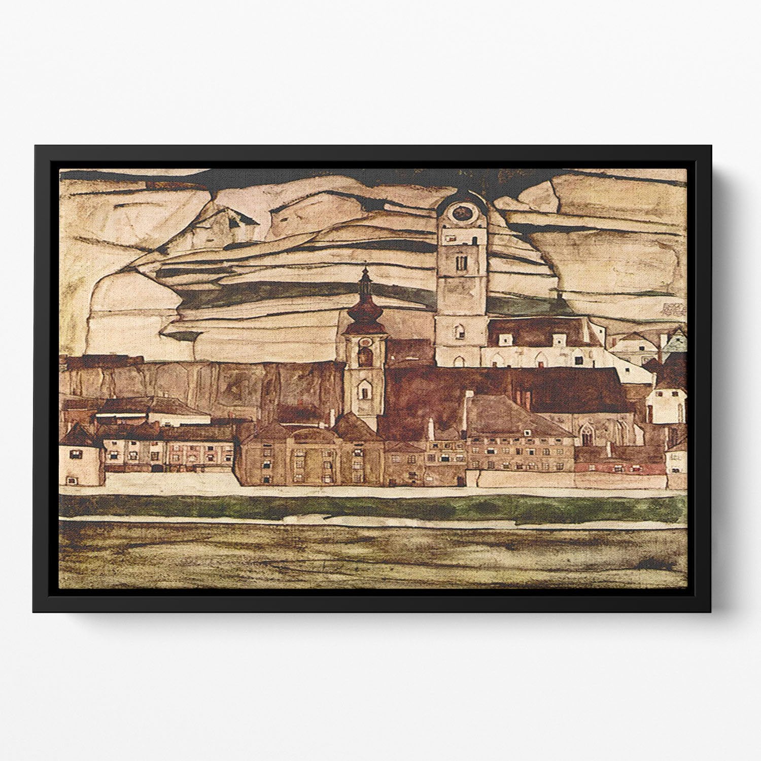 Stone on the Danube II by Egon Schiele Floating Framed Canvas