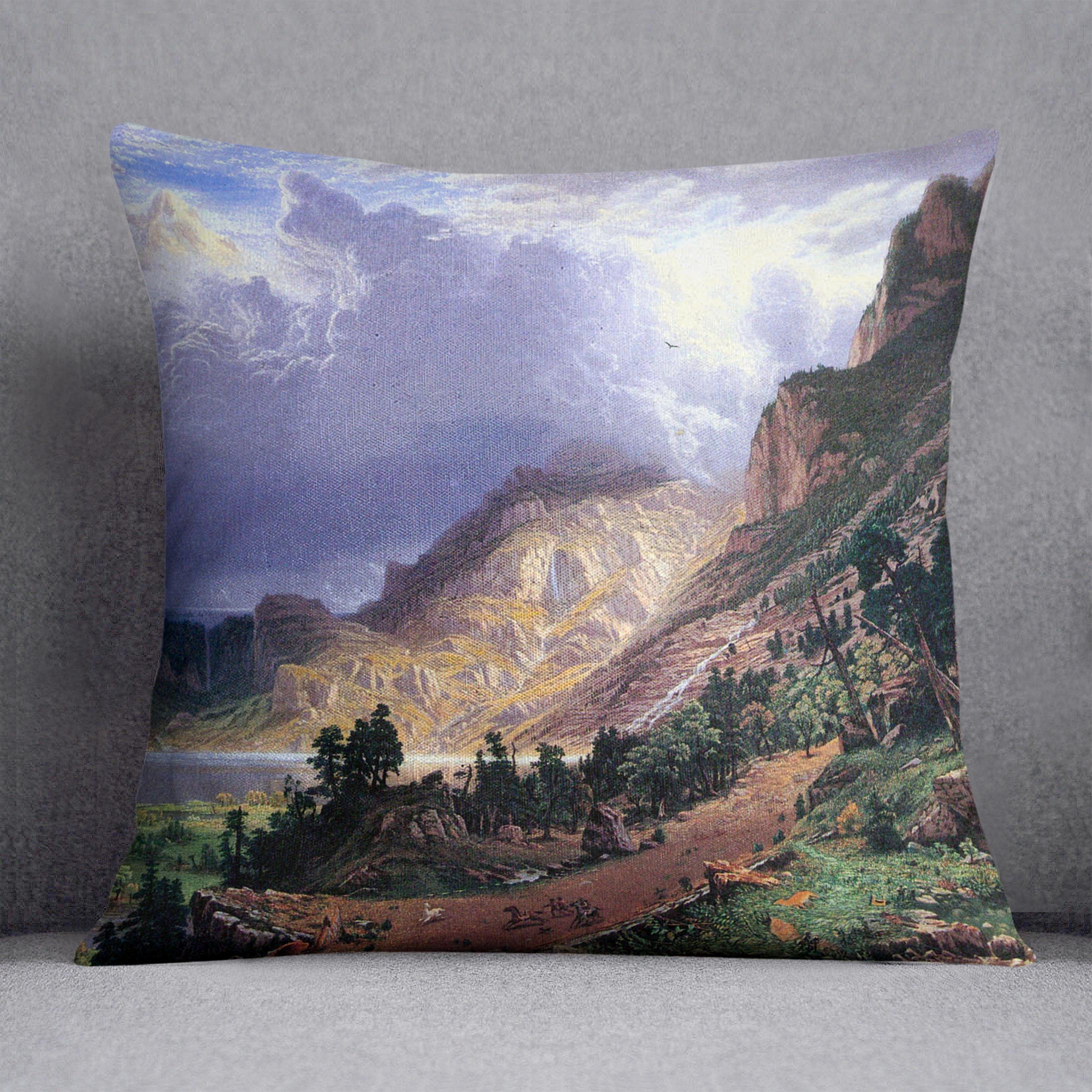 Storm in the Rockies Mt. Rosalie by Bierstadt Cushion - Canvas Art Rocks - 1