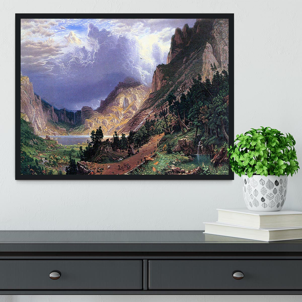 Storm in the Rockies Mt. Rosalie by Bierstadt Framed Print - Canvas Art Rocks - 2