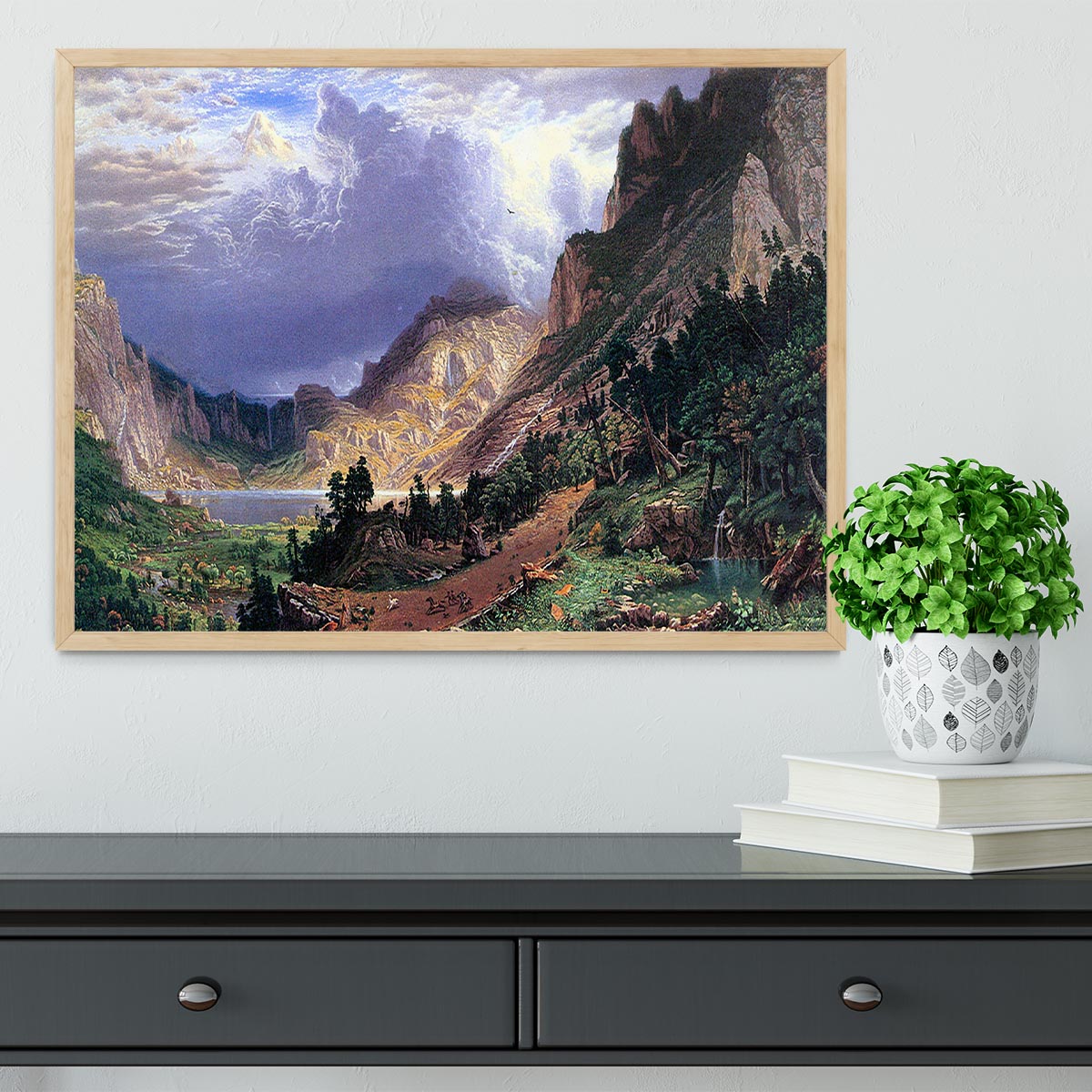 Storm in the Rockies Mt. Rosalie by Bierstadt Framed Print - Canvas Art Rocks - 4