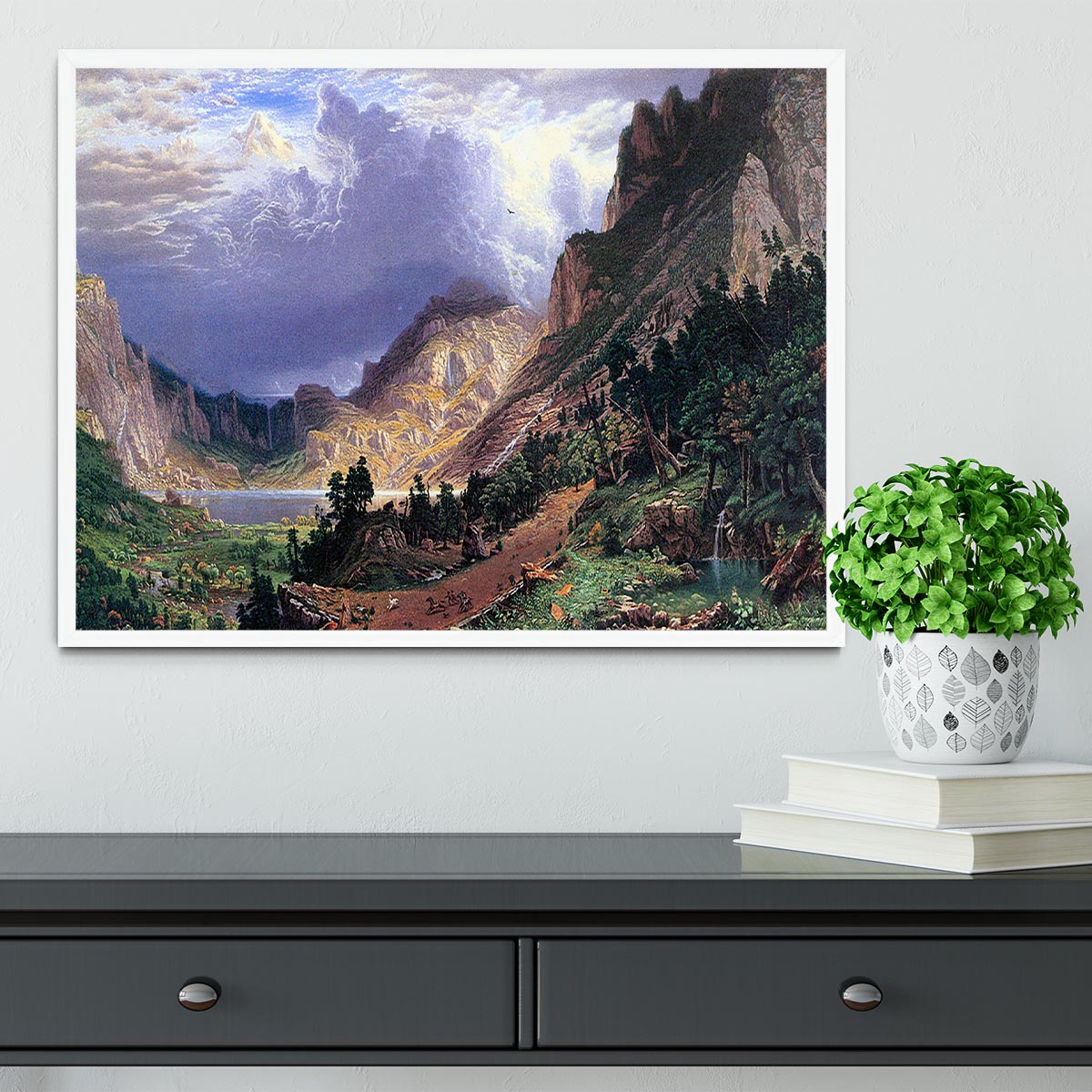 Storm in the Rockies Mt. Rosalie by Bierstadt Framed Print - Canvas Art Rocks -6