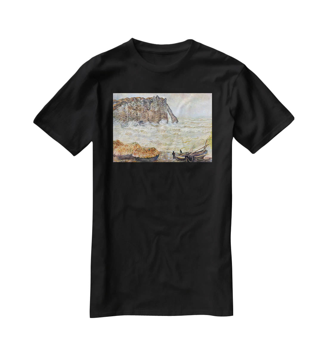 Stormy Sea La Porte d'Aval by Monet T-Shirt - Canvas Art Rocks - 1