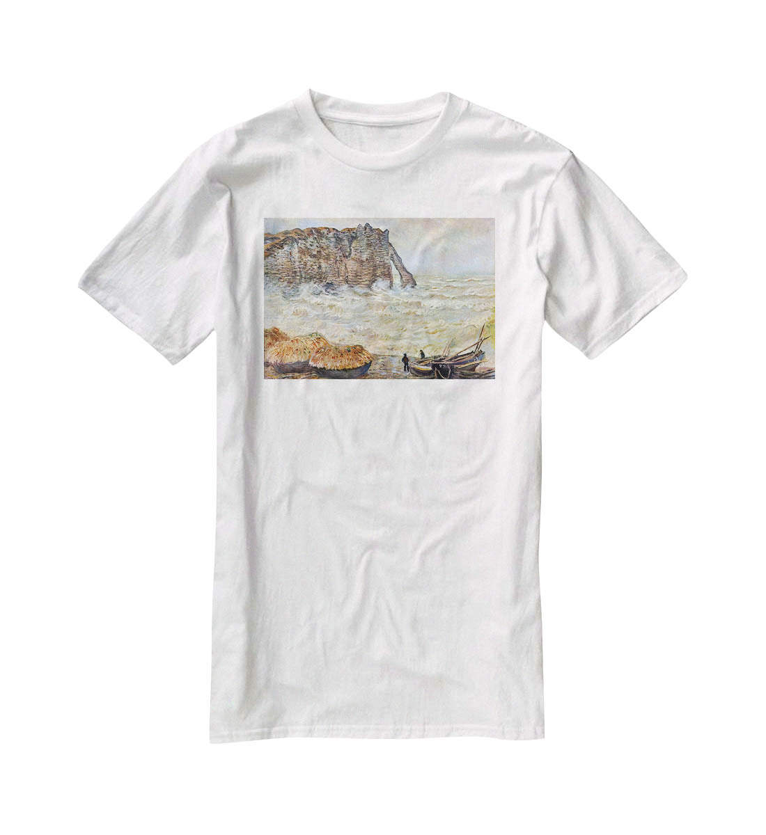 Stormy Sea La Porte d'Aval by Monet T-Shirt - Canvas Art Rocks - 5