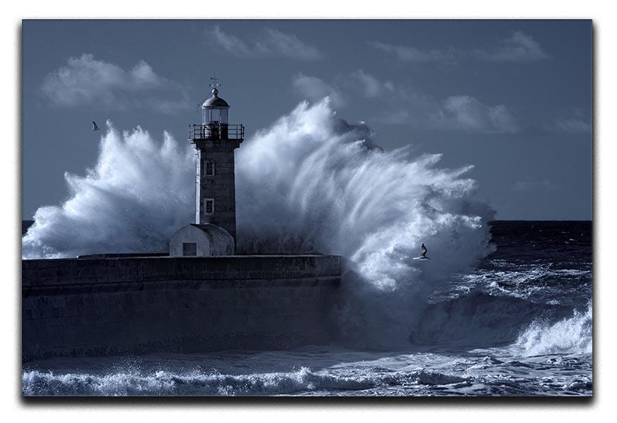 Stormy waves over old lighthouse Canvas Print or Poster  - Canvas Art Rocks - 1