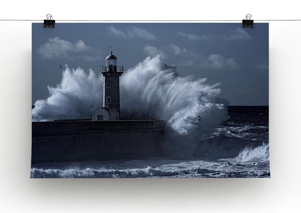 Stormy waves over old lighthouse Canvas Print or Poster - Canvas Art Rocks - 2