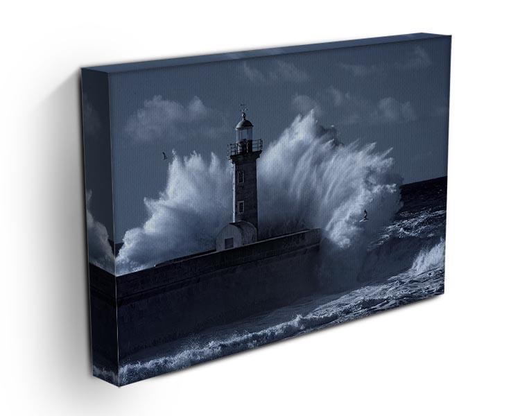 Stormy waves over old lighthouse Canvas Print or Poster - Canvas Art Rocks - 3