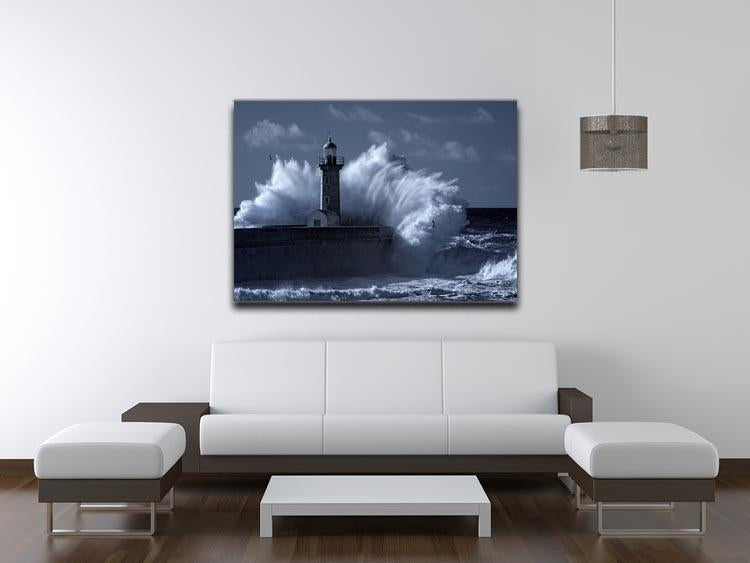 Stormy waves over old lighthouse Canvas Print or Poster - Canvas Art Rocks - 4