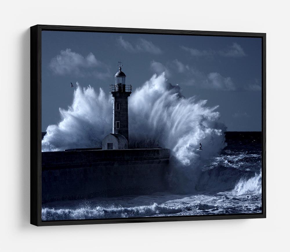 Stormy waves over old lighthouse HD Metal Print