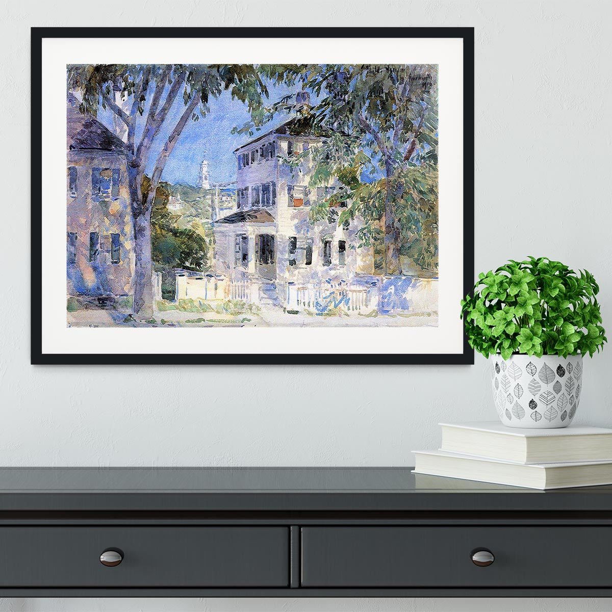 Street in Portsmouth by Hassam Framed Print - Canvas Art Rocks - 1