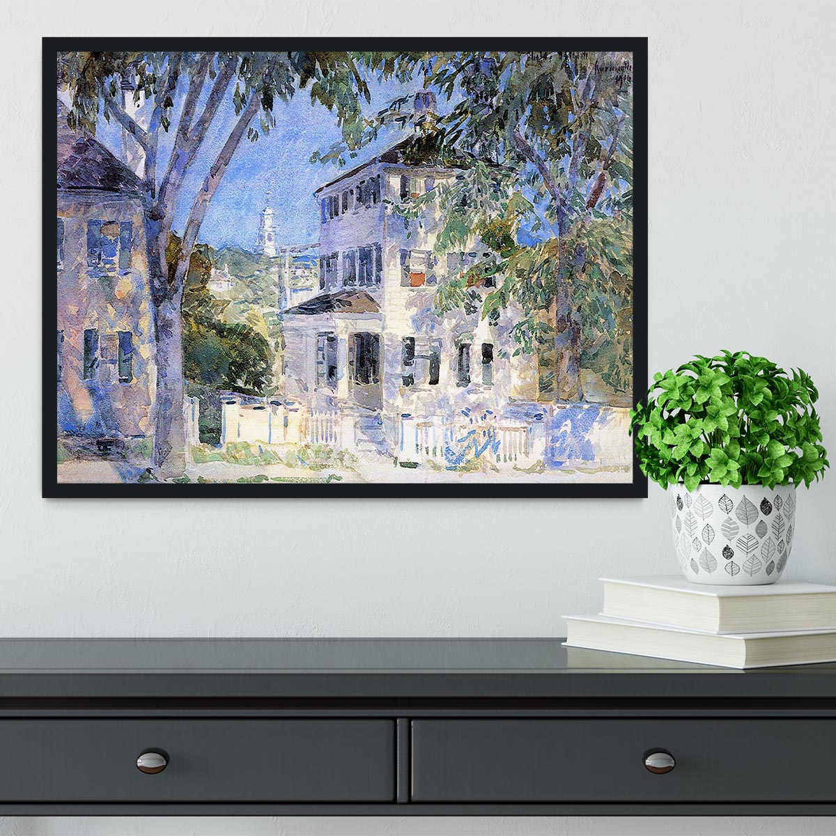 Street in Portsmouth by Hassam Framed Print - Canvas Art Rocks - 2