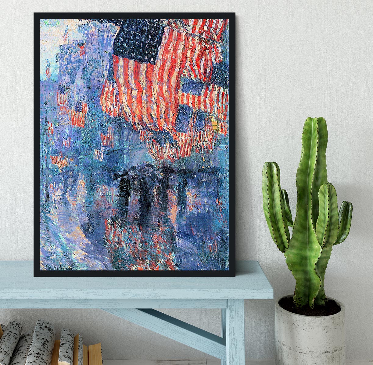 Street in the rain by Hassam Framed Print - Canvas Art Rocks - 2