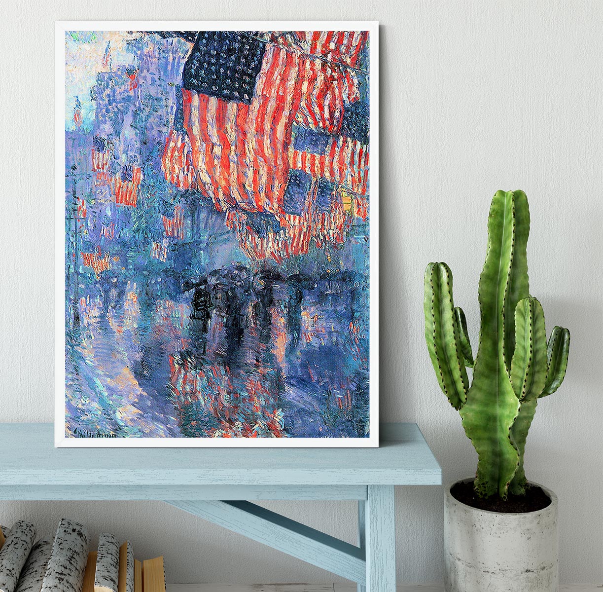 Street in the rain by Hassam Framed Print - Canvas Art Rocks -6