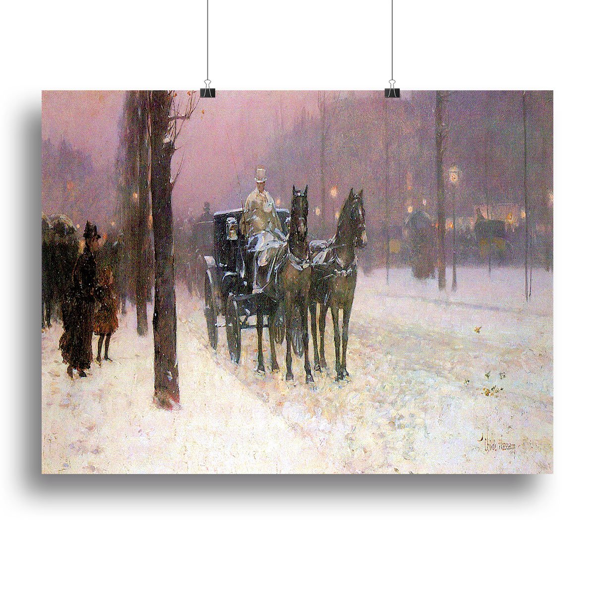 Street scene with two cabs by Hassam Canvas Print or Poster