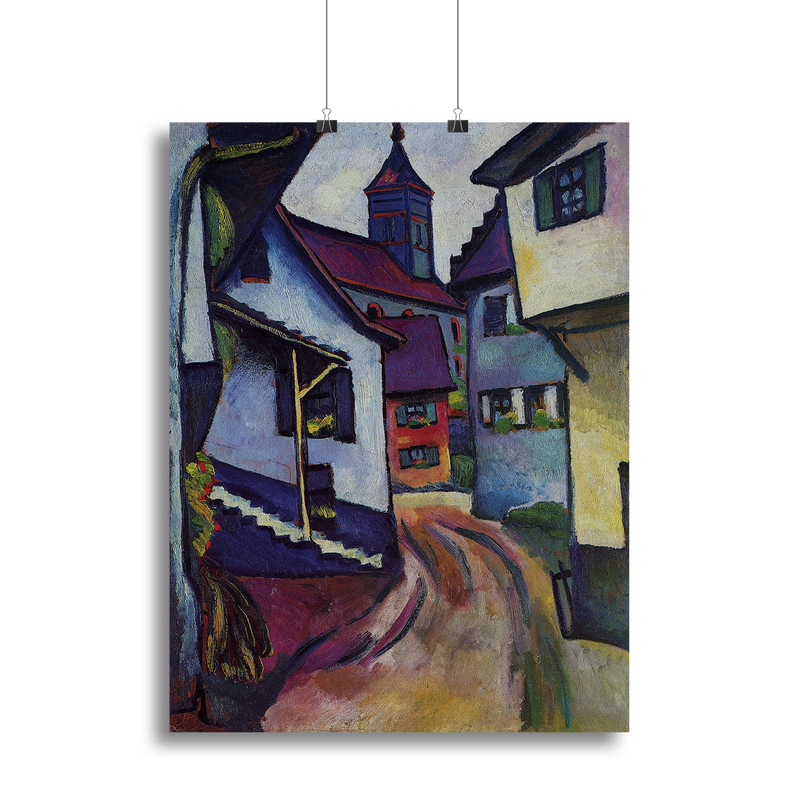 Street with a church in Kandern by Macke Canvas Print or Poster - Canvas Art Rocks - 2